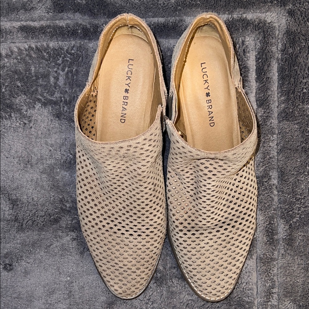 Lucky Brand Tan Perforated Slip-Ons